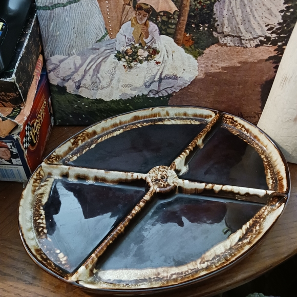 🍕Vintage 70s Pfaltzgraff Serving Platter Dish Porcelain Brown Dripware Oval🌮 - Picture 9 of 10